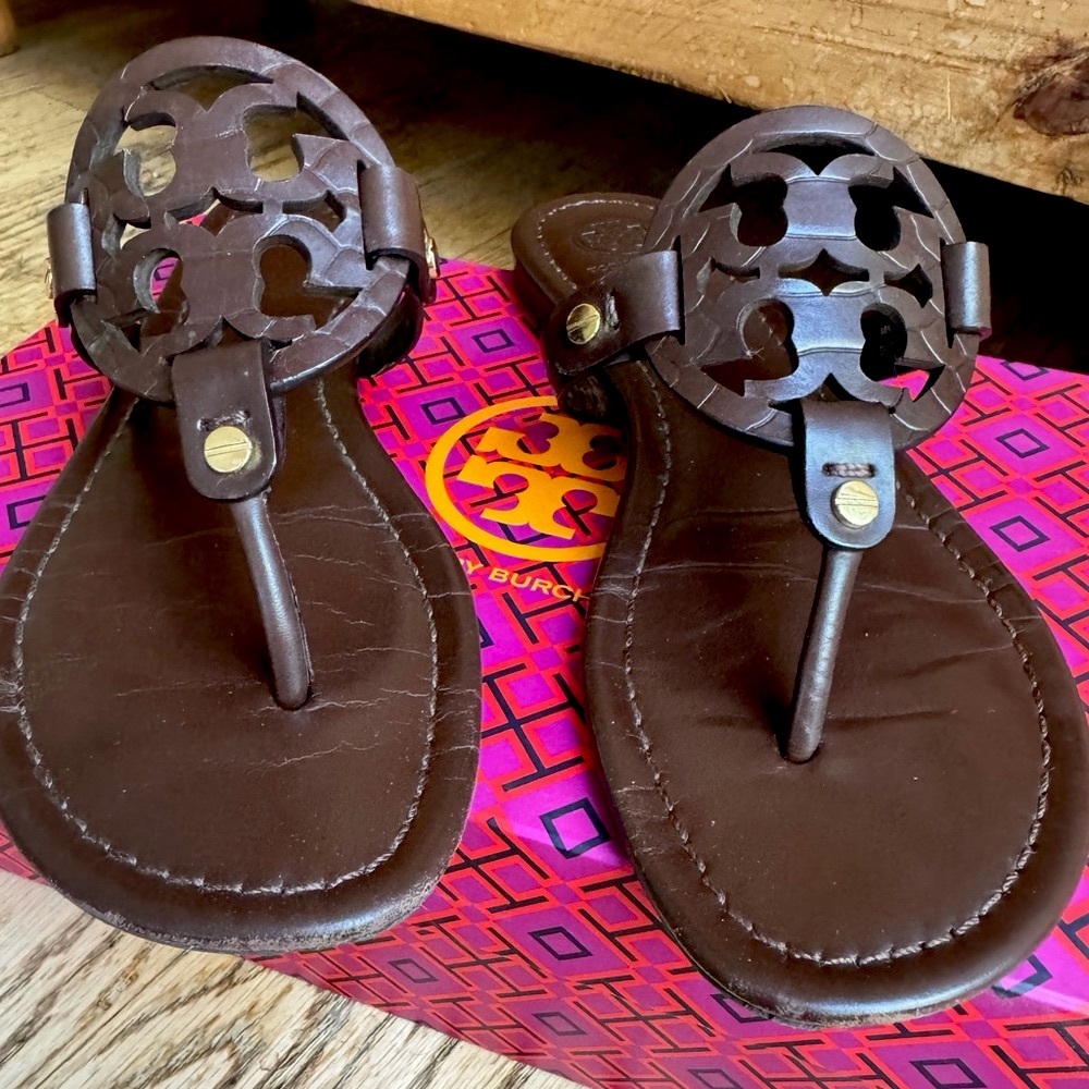 Tory Burch Chocolate Leather Thong Sandals